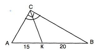 Биссектриса прямого угла прямоугольного треугольника делит гипотенузу на отрезки длиной 15 см и 20 с