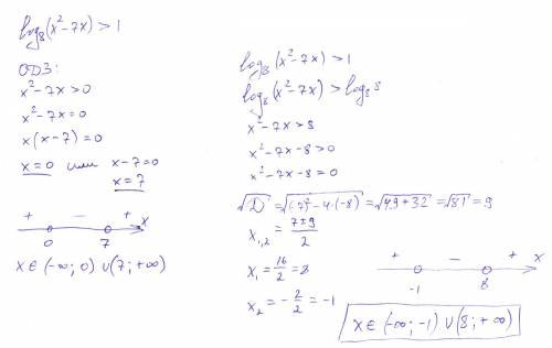 Решить уравнение log8 (x в квадрате - 7x) > 1