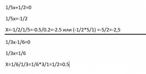 Кто 1 напишет лутчий ! 1 уровнение 1/5x+1/2=0 2уровнение 1/3x-1/6=0 !