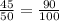 \frac{45}{50} = \frac{90}{100}