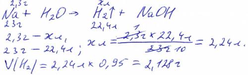 Выход водорода в реакции взаимодействия натрия с водой составляет 95%.сколько л водорода получается