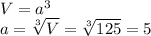 V = a^{3} \\ a= \sqrt[3]{V} = \sqrt[3]{125}=5