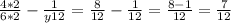 \frac{4*2}{6*2} - \frac{1}{y12}= \frac{8}{12} - \frac{1}{12} = \frac{8-1}{12} = \frac{7}{12}