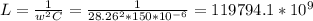 L= \frac{1}{ w^{2}C } = \frac{1}{ 28.26^{2}*150* 10^{-6} } =119794.1* 10^{9}