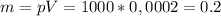 m=pV=1000*0,0002=0.2