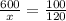 \frac{600}{x} = \frac{100}{120}