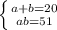 \left \{ {{a+b=20} \atop {ab=51}} \right.