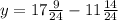 y=17 \frac{9}{24} -11 \frac{14}{24}