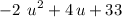 $\left-2\right\,u^2+4\,u+33$