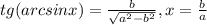 tg(arcsinx)= \frac{b}{ \sqrt{ a^{2}- b^{2} } } , x= \frac{b}{a}