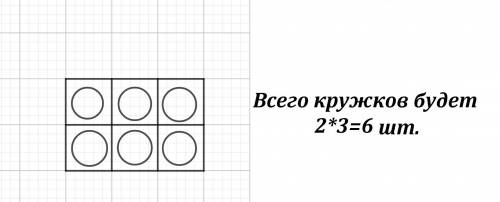 Построй прямоугольную таблицу из 2 строк по 3 кружка в каждом и определи число кружков