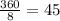 \frac{360}{8} =45