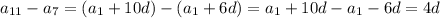 a_{11}-a_7=(a_1+10d)-(a_1+6d)=a_1+10d-a_1-6d=4d