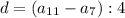 d=(a_{11}-a_7):4