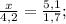 \frac{x}{4,2} = \frac{5,1}{1,7} ;