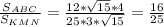 \frac{ S_{ABC} }{ S_{KMN} }= \frac{12* \sqrt{15}*4 }{25*3* \sqrt{15} }= \frac{16}{25}