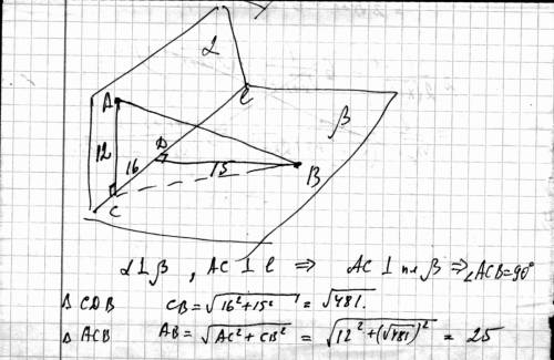 Из точек а и в принадлежащих двум перпендикулярным плоскостям проведены перпендикуляры ac и bd к лин