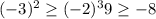 (-3)^{2} \geq ( -2)^{3} 9 \geq -8