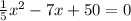 \frac{1}{5} x^{2} -7x+50=0