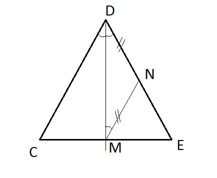 Отрезок dm – биссектриса треугольника cde. через точку м проведена прямая, пересекающая сторону de в