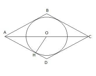 Большая диагональ ромба равна 24, а один из углов 60. найти длину вписанной окружности