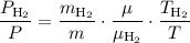 \dfrac{P_\mathrm{H_2}}{P}=\dfrac{m_\mathrm{H_2}}{m}\cdot \dfrac{\mu}{\mu_\mathrm{H_2}}\cdot\dfrac{T_\mathrm{H_2}}{T}