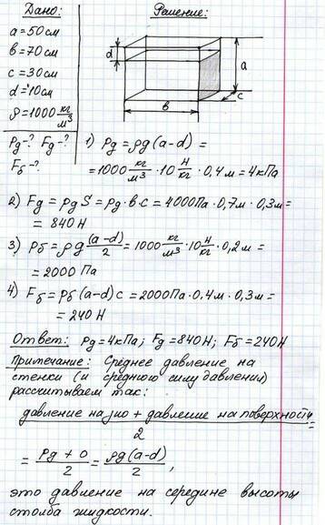 Ваквариу высотой 50см, длинной 70см и шириной 30см налита вода. рассчитайте давление воды на дно акв
