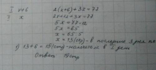 Машинистка печатала рукопись объемом 77 страниц в течении 5 дней. в первые два дня она печатала на 6