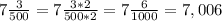 7 \frac{3}{500}=7\frac{3*2}{500*2}=7\frac{6}{1000}=7,006