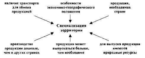 Назовите условия специализации территории.