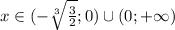 x \in (-\sqrt[3]{\frac{3}{2}};0) \cup (0;+\infty)