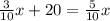 \frac{3}{10} x+20= \frac{5}{10} x