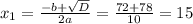 x_{1} = \frac{-b+ \sqrt{D} }{2a} = \frac{72+78}{10} =15