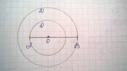 Начерти отрезок a b длинной 4 сантиметра. поставь точку о на отрезке. проведи две окружности с центр