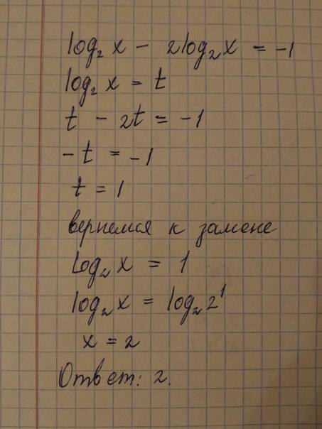 Logx по основанию 2 - 2 log х по основанию 2 =-1 решить по замена переменной))