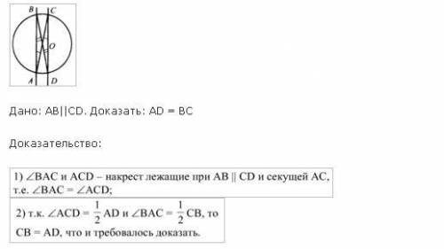 Вокружности проведены диаметр и параллельные хорды. докажите что параллельные хорды равны