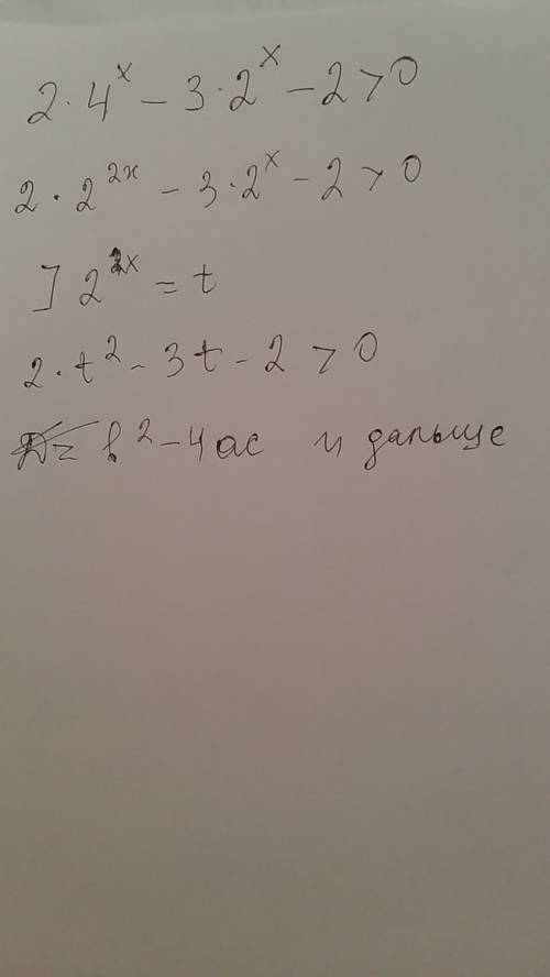 Решить показательное неравенство2*4^x-3*2^x-2> 0