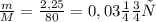 \frac{m}{M} = \frac{2,25}{80}=0,03 моль