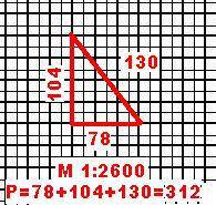 Надо треугольник в масштабе 1: 2600 и найти площадь и периметр