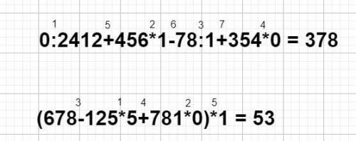 0: 2412+456*1-78: 1+354*0= (678-125*5+781*0)*1= решите по действиям.