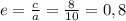 e=\frac{c}{a}= \frac{8}{10} =0,8