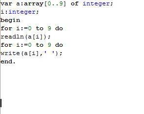 Разработать программу ввода и вывода элементов одномерного массива размером 10 элементов. при разраб