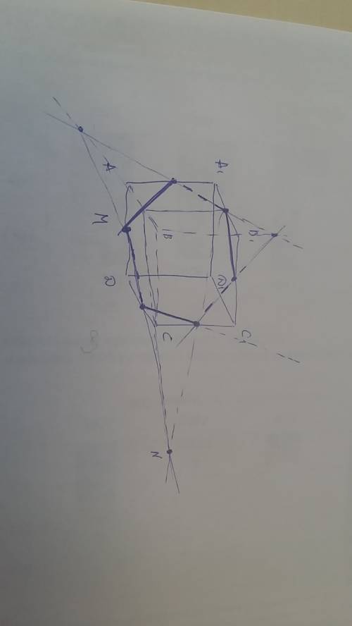 Ребро куба a-d1 равно а. постройте сечение куба, проходящее через середины ребер a1b1, cc1, ad и най