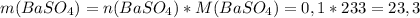 m(BaSO_4)=n(BaSO_4)*M(BaSO_4)=0,1*233=23,3