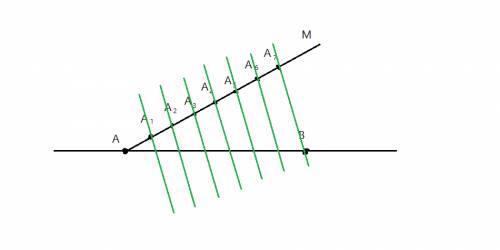 Разделите отрезок ав на 7 равных отрезков.
