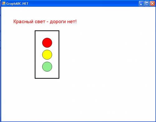 Напишите программу для того, чтобы нарисовать светофор, а сверху надпись красный свет-дороги нет!