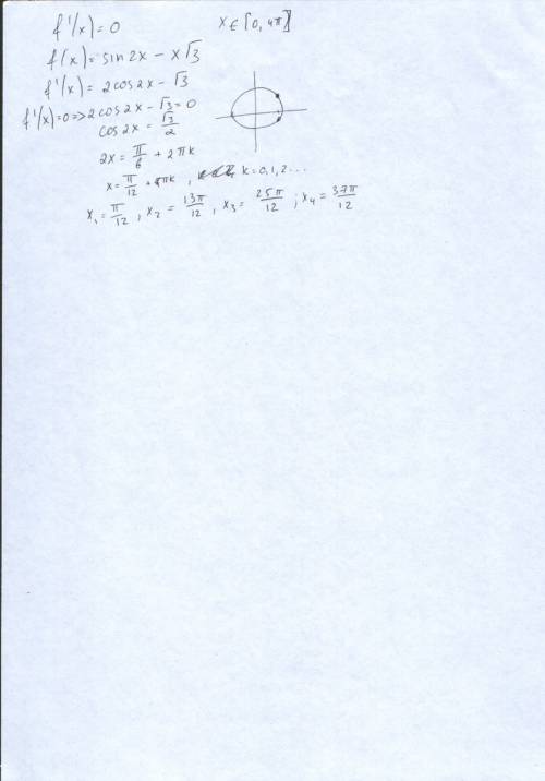 Найдите все занчения х, при которых выполняется равенство f ' (x)=0, если f(x) - sin2x - x(корень из