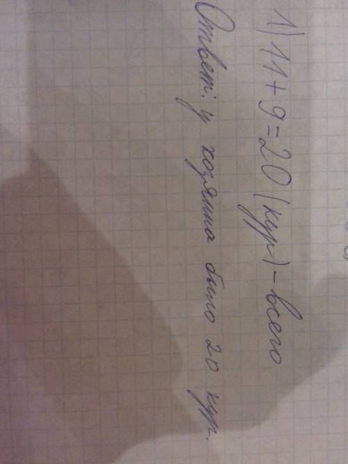 Ухозяина было11уток,9гусейа курстолько склько уток гусей вместе.сколько кур было у хозяина