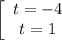 \left[\begin{array}{ccc}t=-4\\t=1\\\end{array}\right &#10;