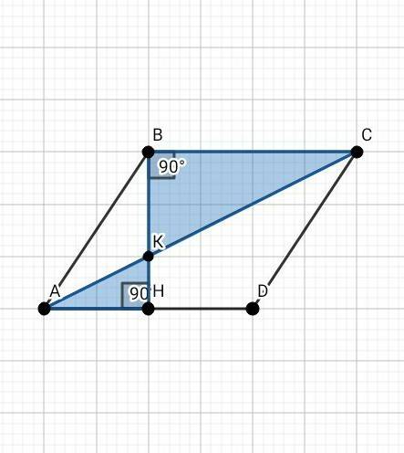 Abcd - ромб, bh - его высота. ab = 15, ah = 12 найти длины отрезков bk и kн . точка к-пересечение пр